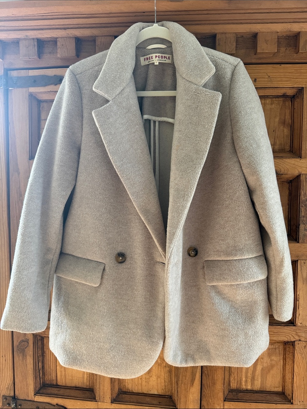 Free People Beige Double-Breasted Pea Coat